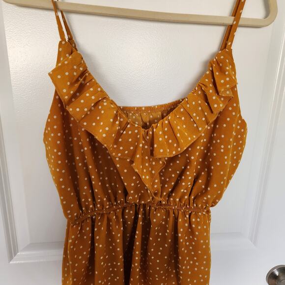 Shein Polka Dot Ruffle Cami Yellow White Size 1XL - Picture 3 of 6